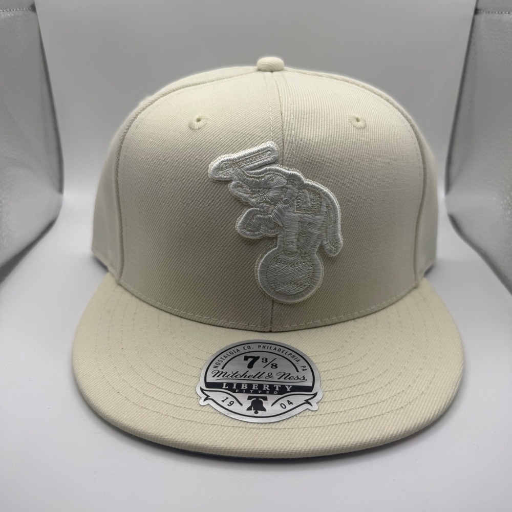 Mitchell & Ness Oakland Athletics Elephant Logo Fitted Hat 7 3/8 Cream White A's
